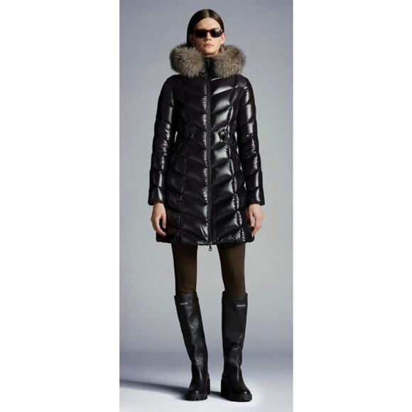 Moncler Fulmarus Fox Fur Trimmed Long Down Jacket in Black - Picture 3 of 16